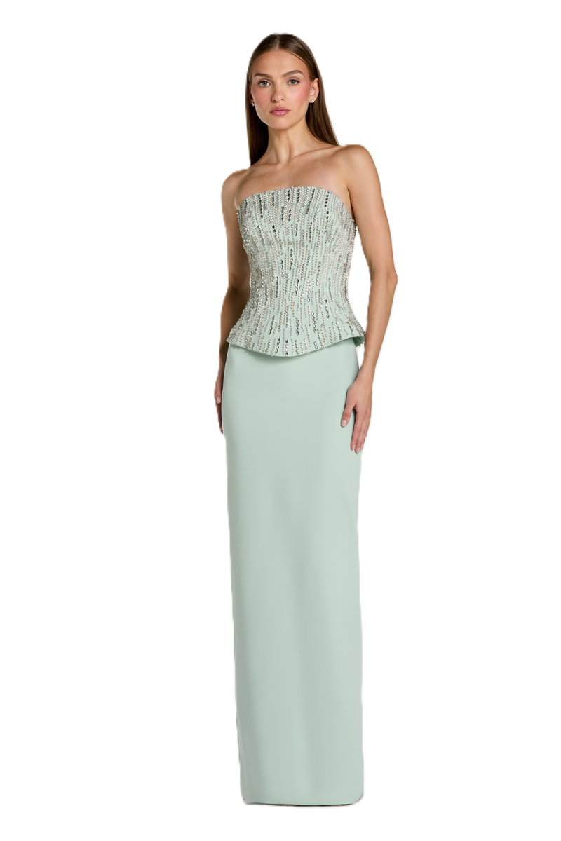 2366 - Green Strapless Peplum Embellished Gown by Mac Duggal in green color for women Worldwide