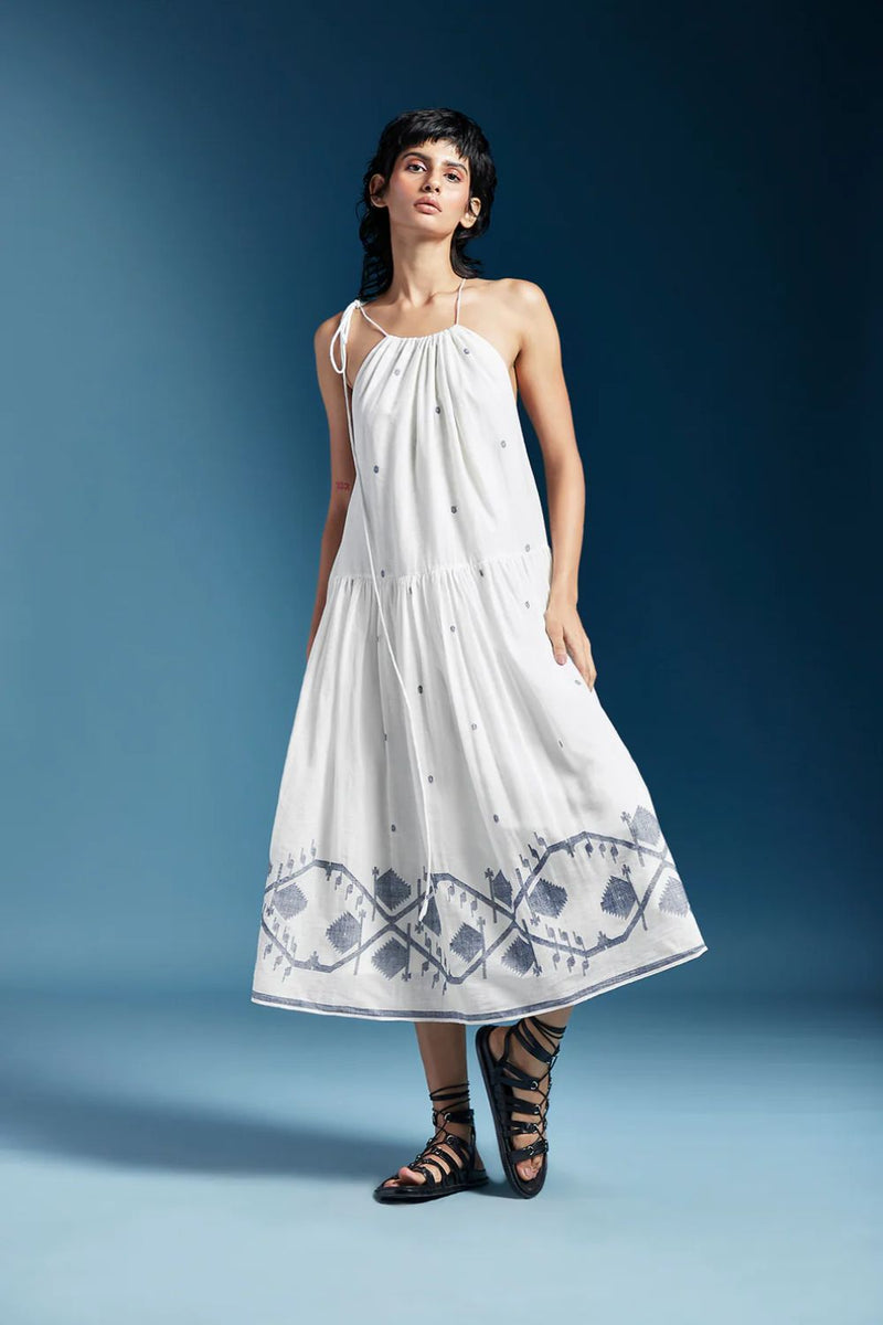 Tiffany Dress-White cotton by Chola in white color for women Worldwide