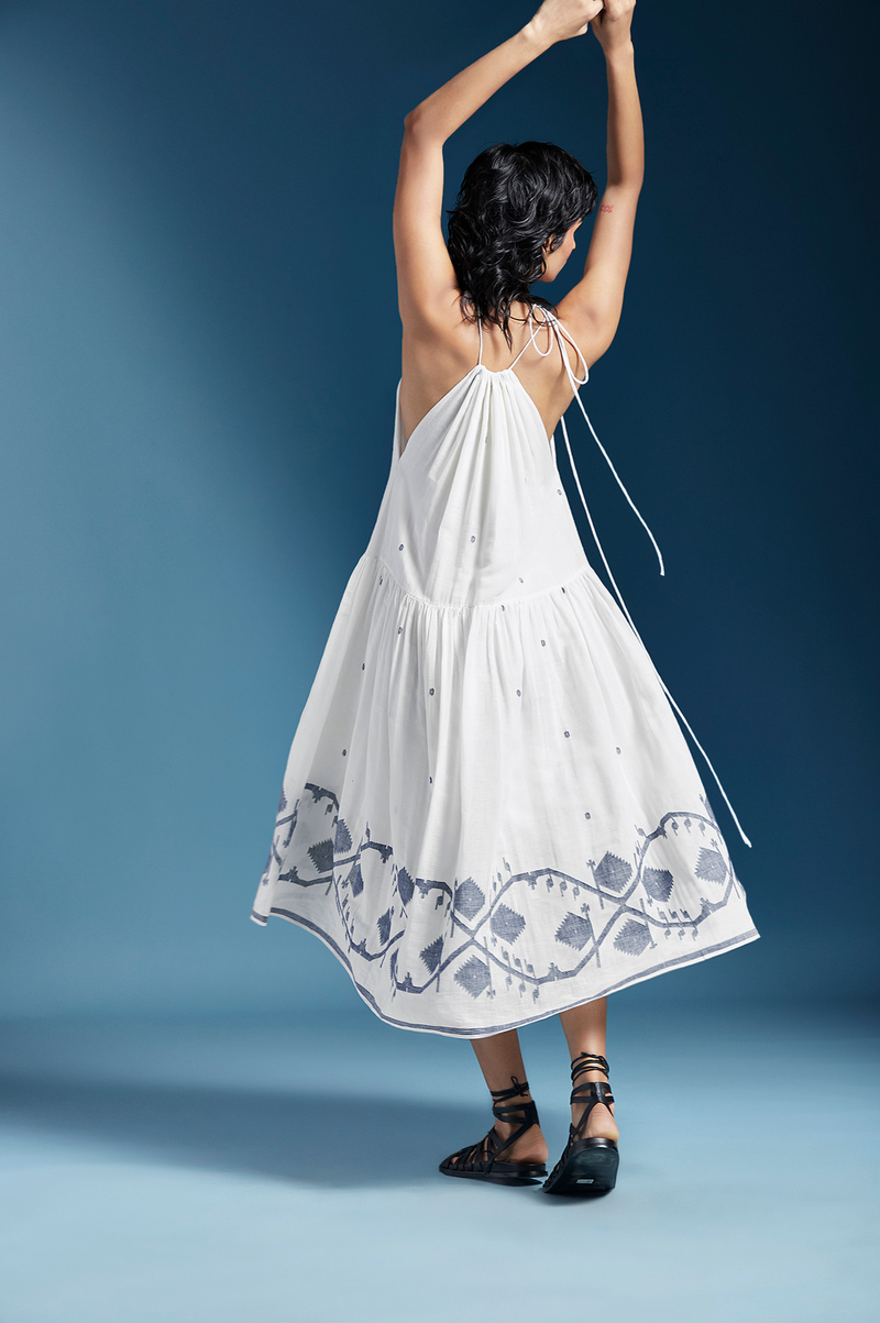 Tiffany Dress-White cotton by Chola in white color for women Worldwide