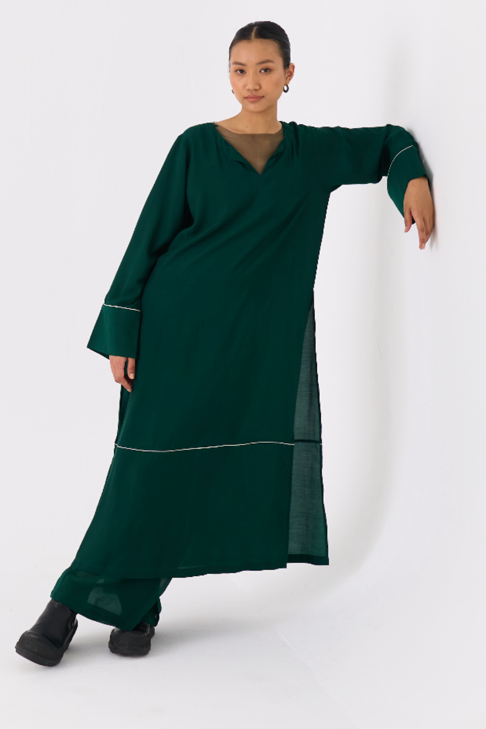 V-NECK KAFTAN- DARK GREEN