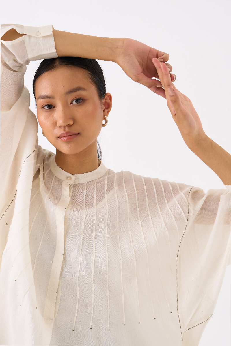 BAT SLEEVE TOP 
- IVORY chanderi by THREE in ivory color for women Worldwide