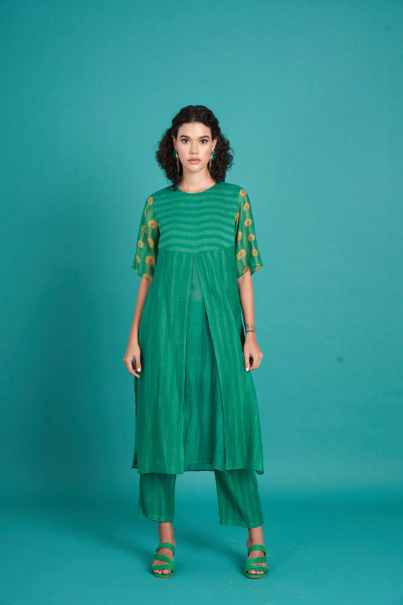 Abeer mul cotton silk kurta set silk by Priti Prashant in green color for women Worldwide