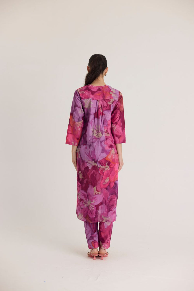 VIOLET GIA STYLE KURTA SET cotton by Yam in pink color for women Worldwide