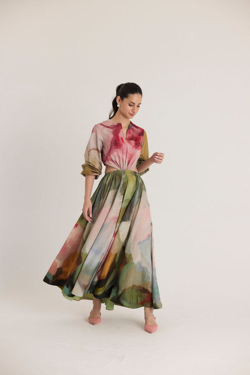TILLY BOTH SIDE CUT DRESS poplin by Yam in multi color for women Worldwide