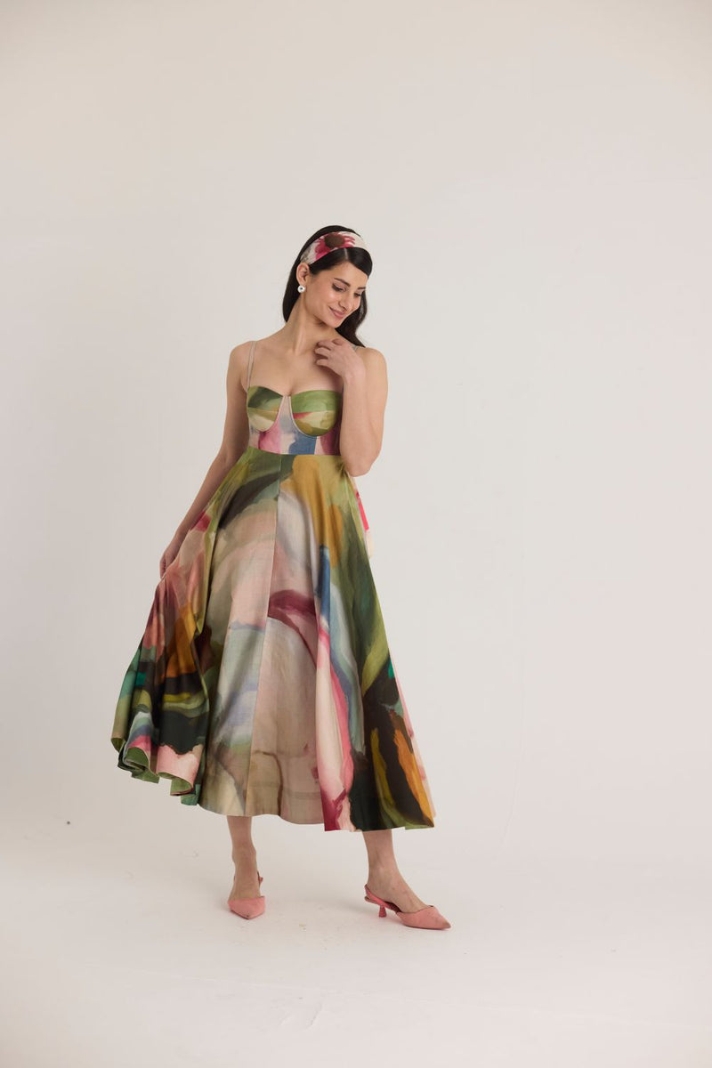 TILLY FLARED BRALETTE DRESS satin by Yam in multi color for women Worldwide
