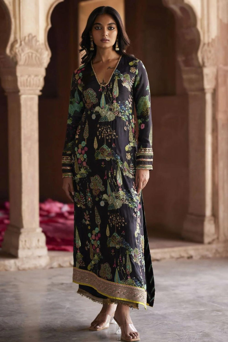 Nadira Black Kurta Set by Rajiramniq in black color for women Worldwide