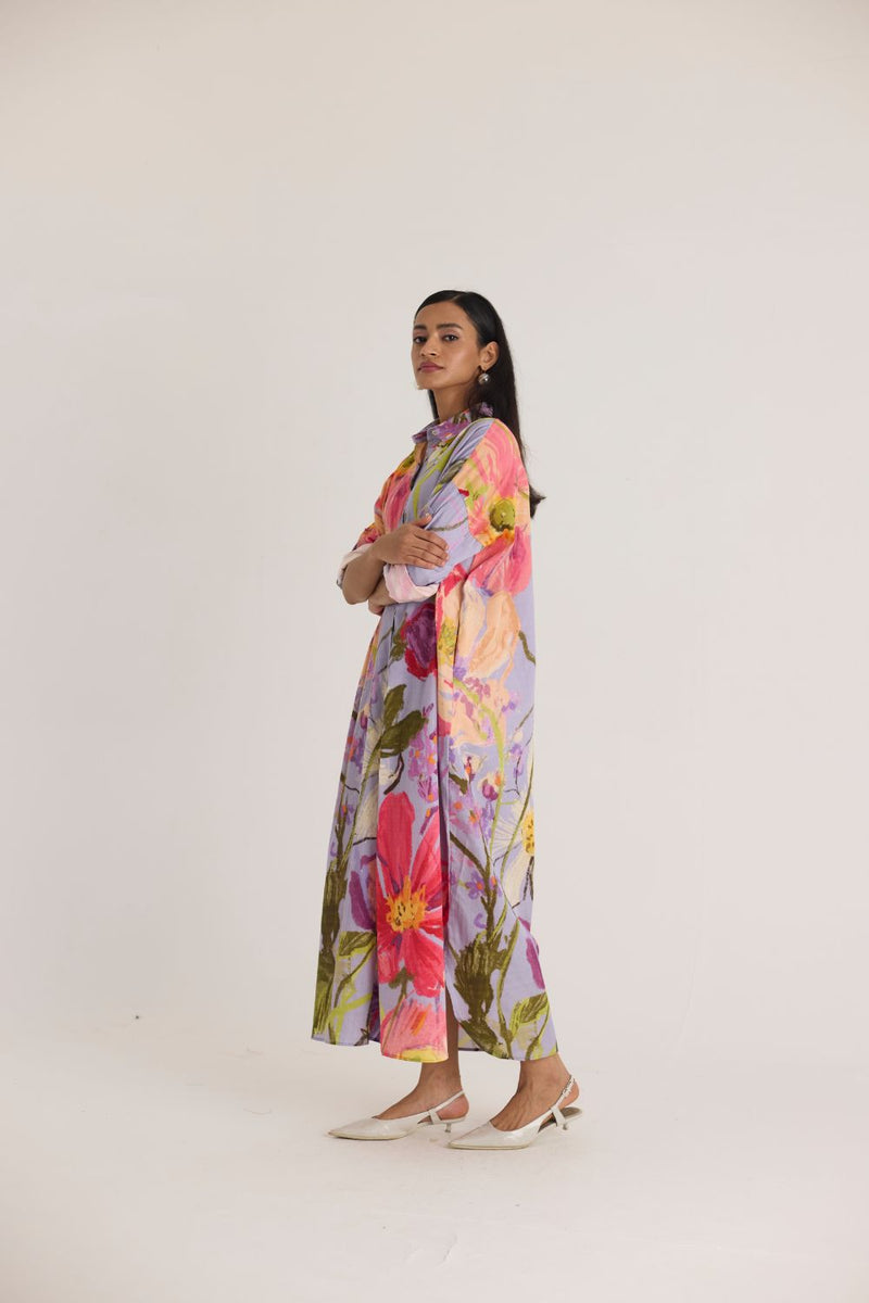 DOLLY PURPLE SHIRT DRESS satin by Yam in multi color for women Worldwide