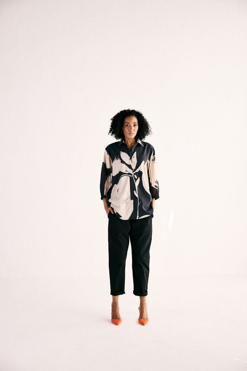 LUNA IRIS SHIRT cotton by Khara Kapas in black for women Worldwide