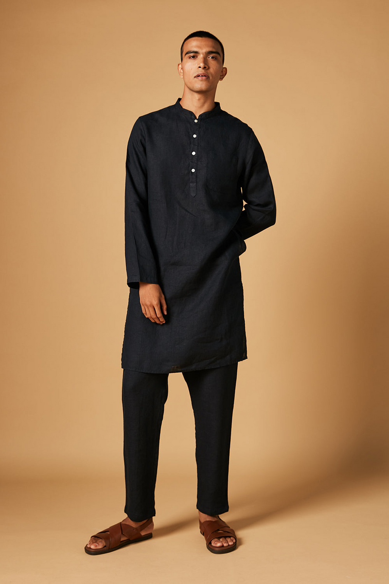 Kohl Linen Kurta Set by Saphed Men for men Worldwide
