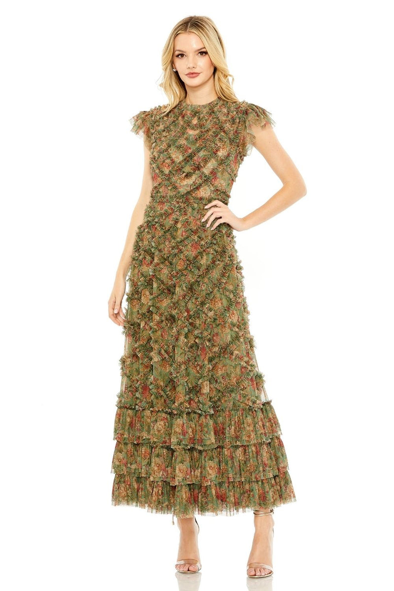 MD-8009 Ankle Length Dress-Green by Mac Duggal in green color for women Worldwide