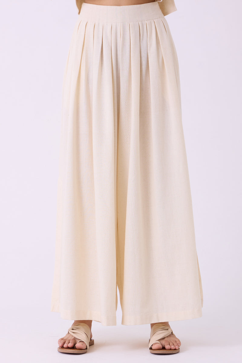 Takumi Off White Handwoven Pleated Pants handspun & handwoven cotton pant/trouser by The Summer House in off white for women Worldwide