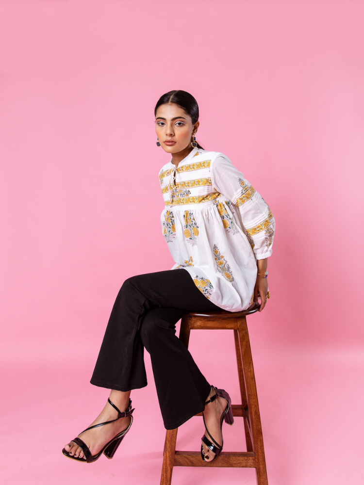 Yellow Florencia Top Top & Tunics by Marche in white color for women Worldwide