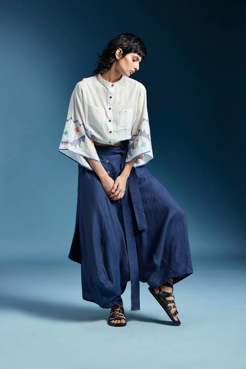 Abir Trousers in Blue-Midnight Blue by Chola in blue color for women Worldwide