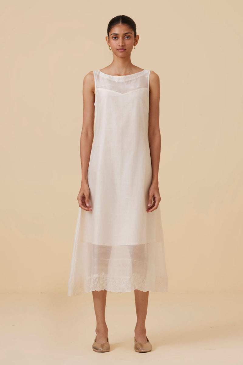 Reyah Handwoven Embroidered Midi Dress chanderi by The Summer House in white color for women Worldwide