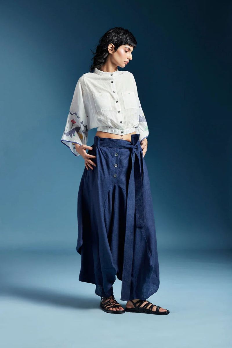 Abir Trousers in Blue-Midnight Blue by Chola in blue color for women Worldwide