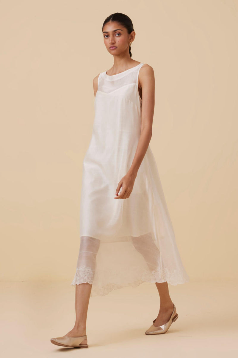 Reyah Handwoven Embroidered Midi Dress chanderi by The Summer House in white color for women Worldwide