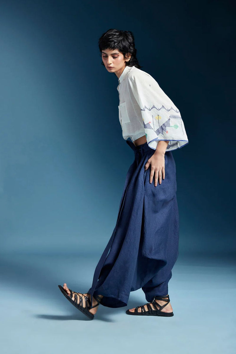 Abir Trousers in Blue-Midnight Blue by Chola in blue color for women Worldwide