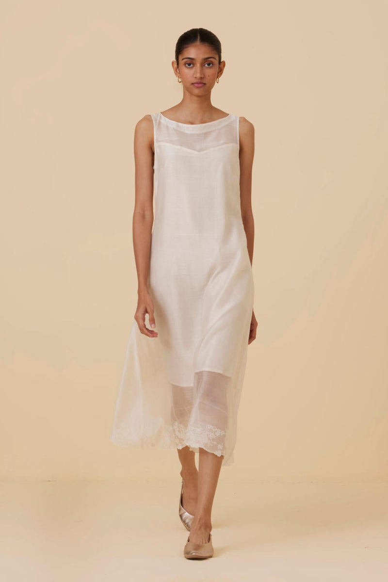 Reyah Handwoven Embroidered Midi Dress chanderi by The Summer House in white color for women Worldwide