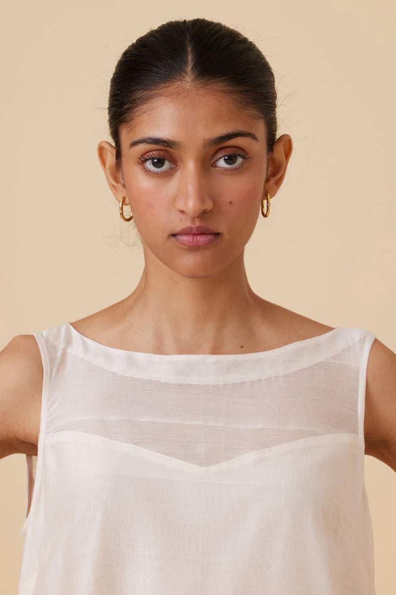 Reyah Handwoven Embroidered Midi Dress chanderi by The Summer House in white color for women Worldwide