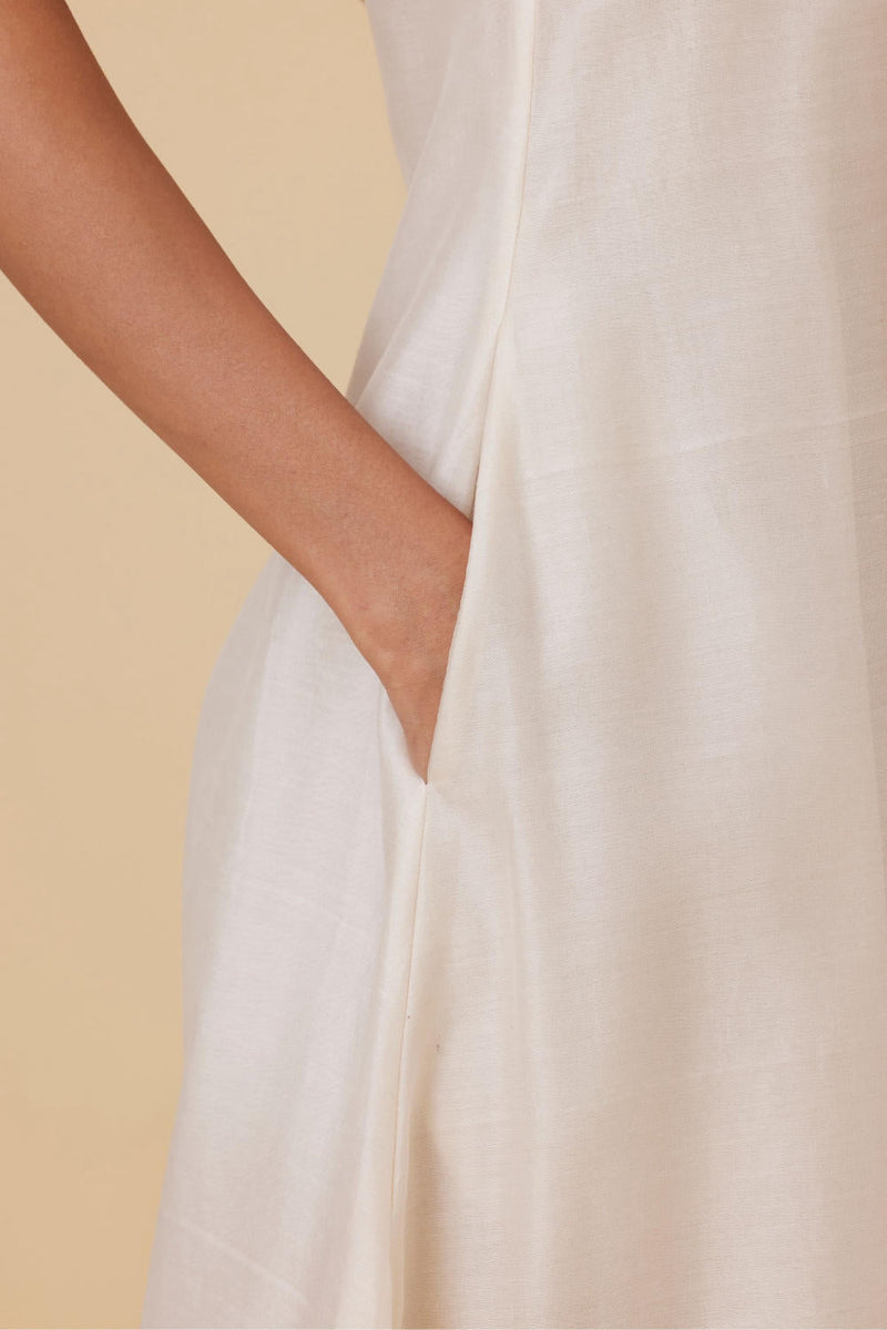 Reyah Handwoven Embroidered Midi Dress chanderi by The Summer House in white color for women Worldwide