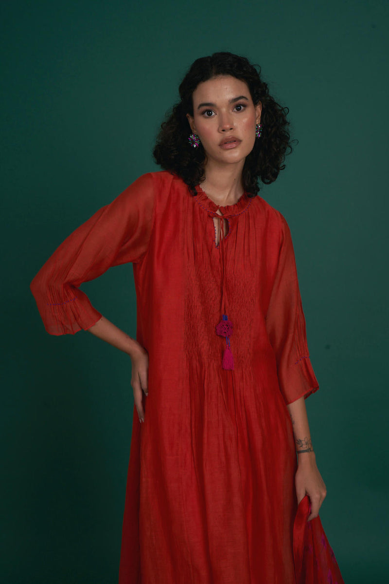 Orina mul cotton silk kurta set - red silk by Priti Prashant in red color for women Worldwide