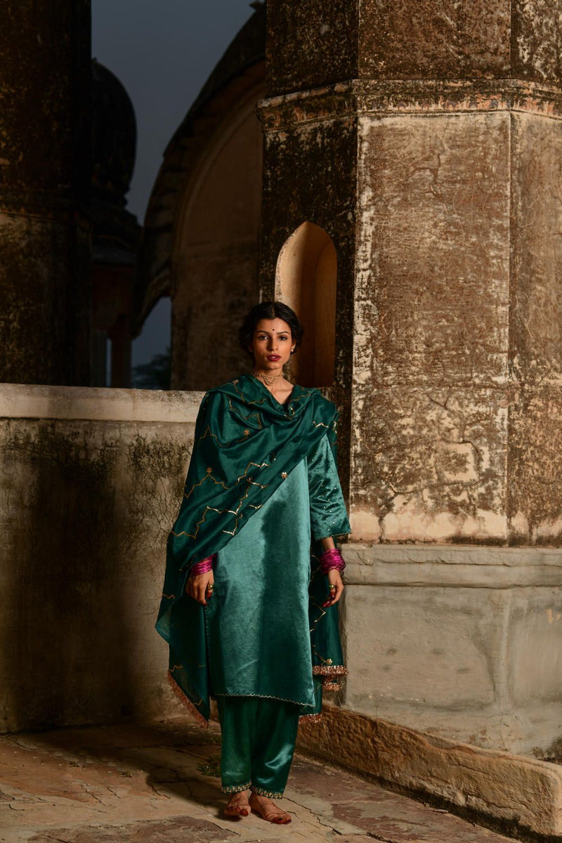 Mandakini Kurta Set by Tokree in green color for women Worldwide