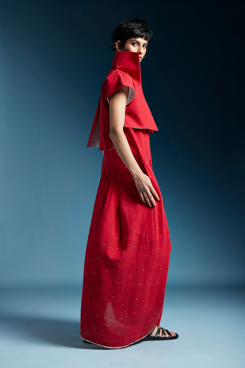 Lou Jacket-Red cotton by Chola in red color for women Worldwide