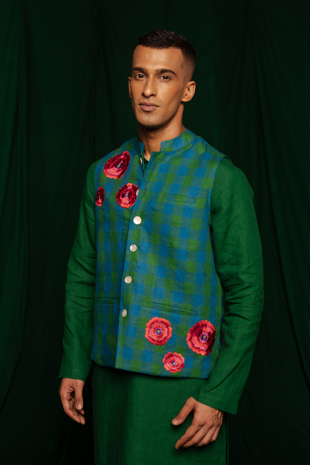 Forest Linen Nehru Jacket