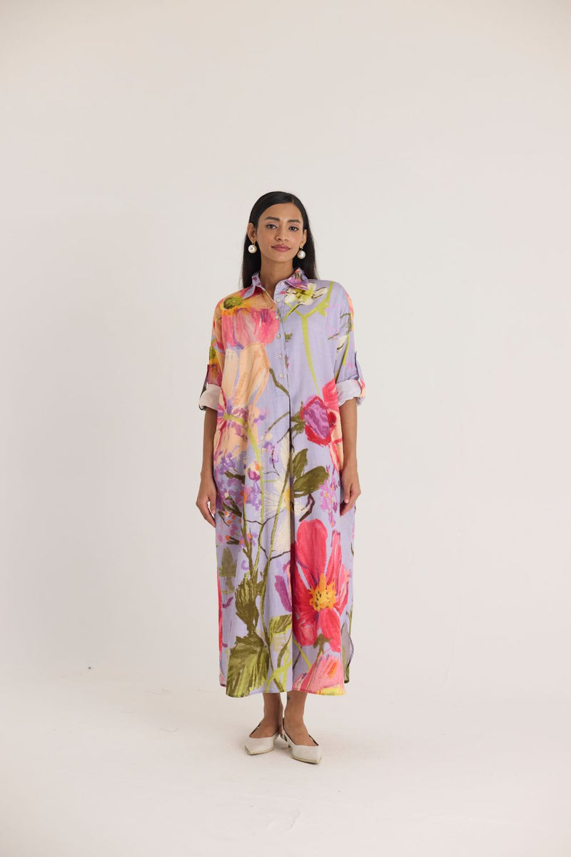 DOLLY PURPLE SHIRT DRESS satin by Yam in multi color for women Worldwide