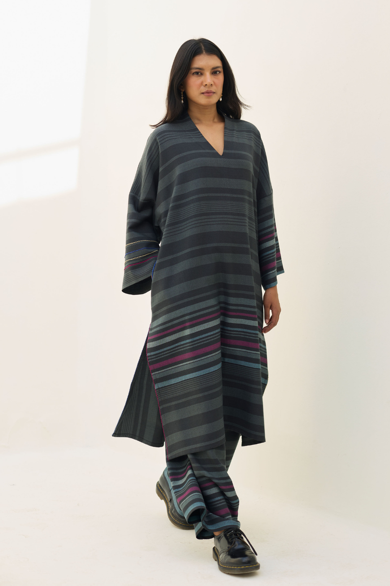 Anette Pheran Merino Wool Kurta Set - Charcoal by Manan in charcoal color for women Worldwide