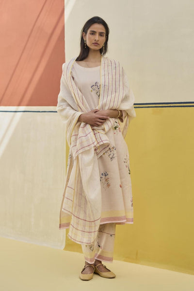 Mana Stripe Handloom Linen Dupatta - Sand