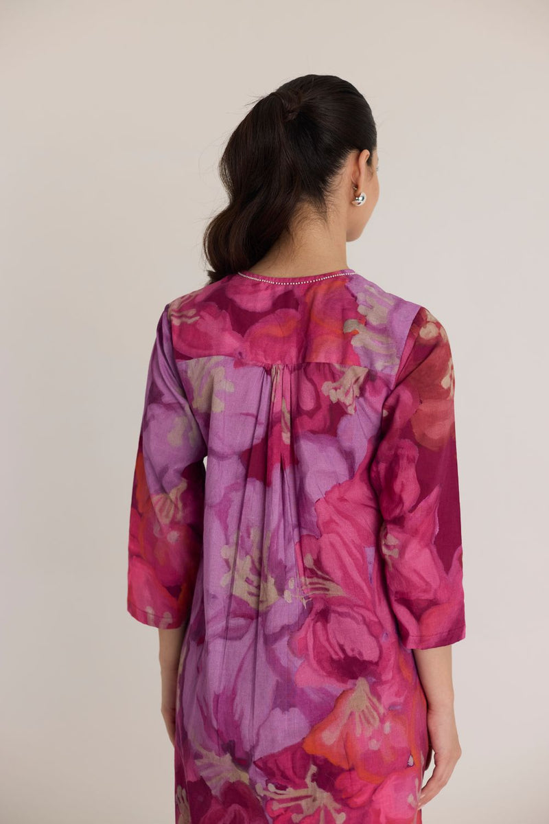 VIOLET GIA STYLE KURTA SET cotton by Yam in pink color for women Worldwide