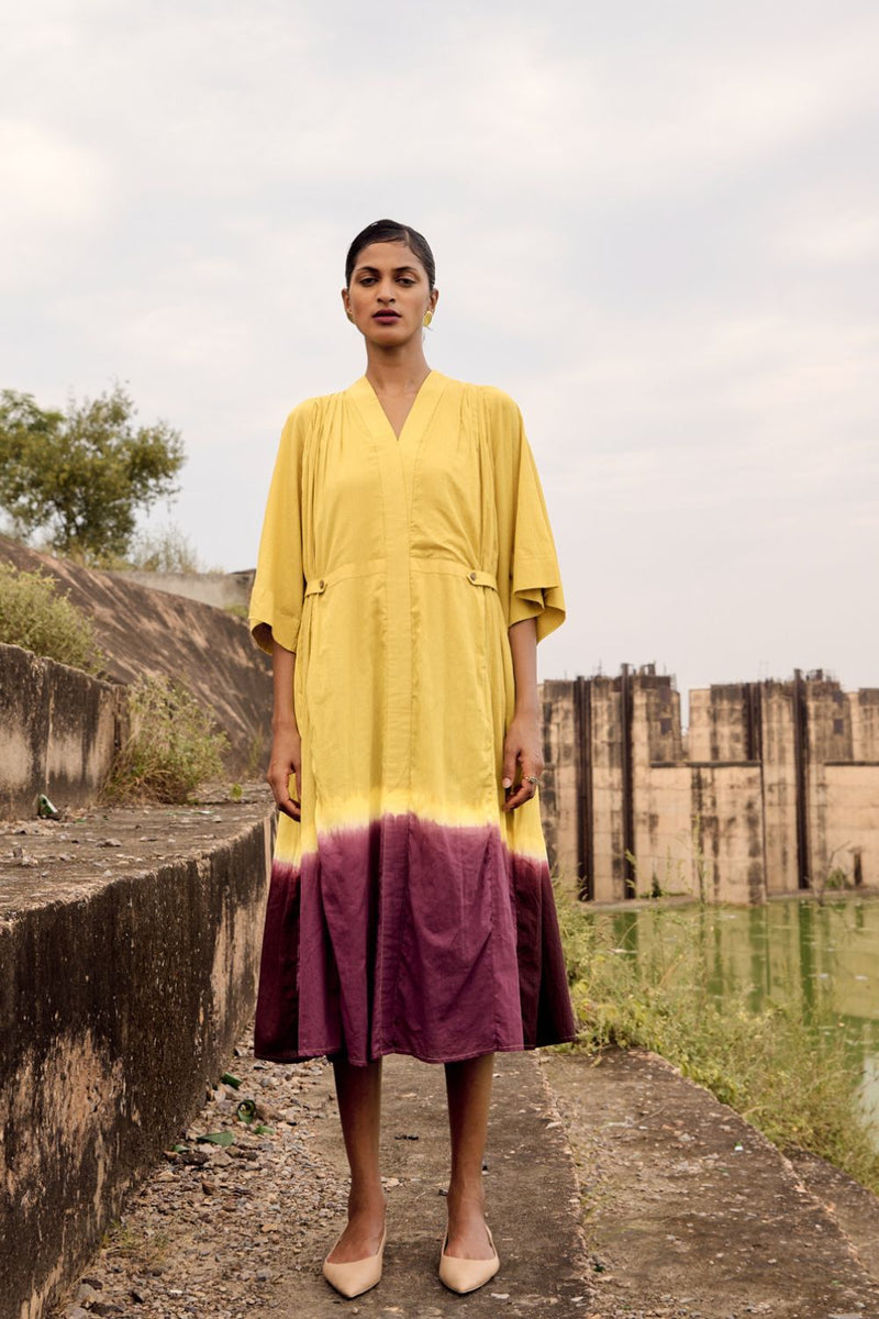 Honeycreeper dress cotton by Khara Kapas in yellow for women Worldwide