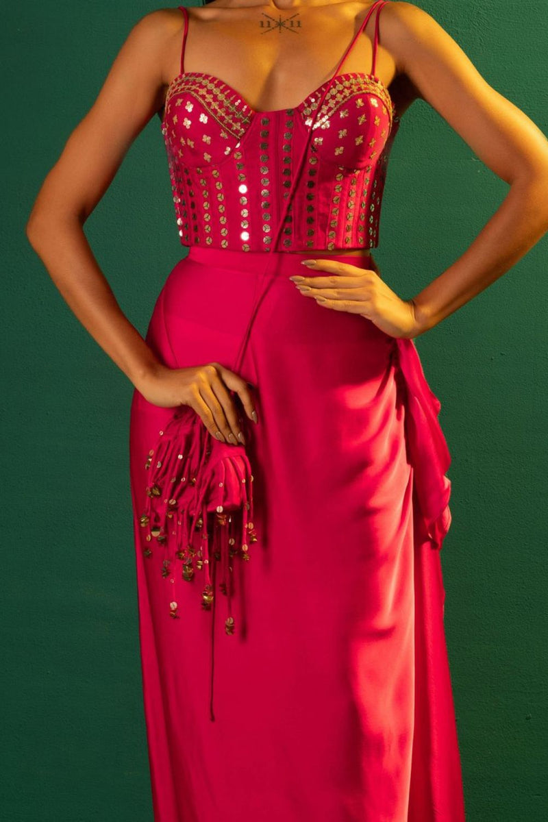 Chamkeen Potli COPFRINGE satin by PRAHNAAYA in pink color for women Worldwide