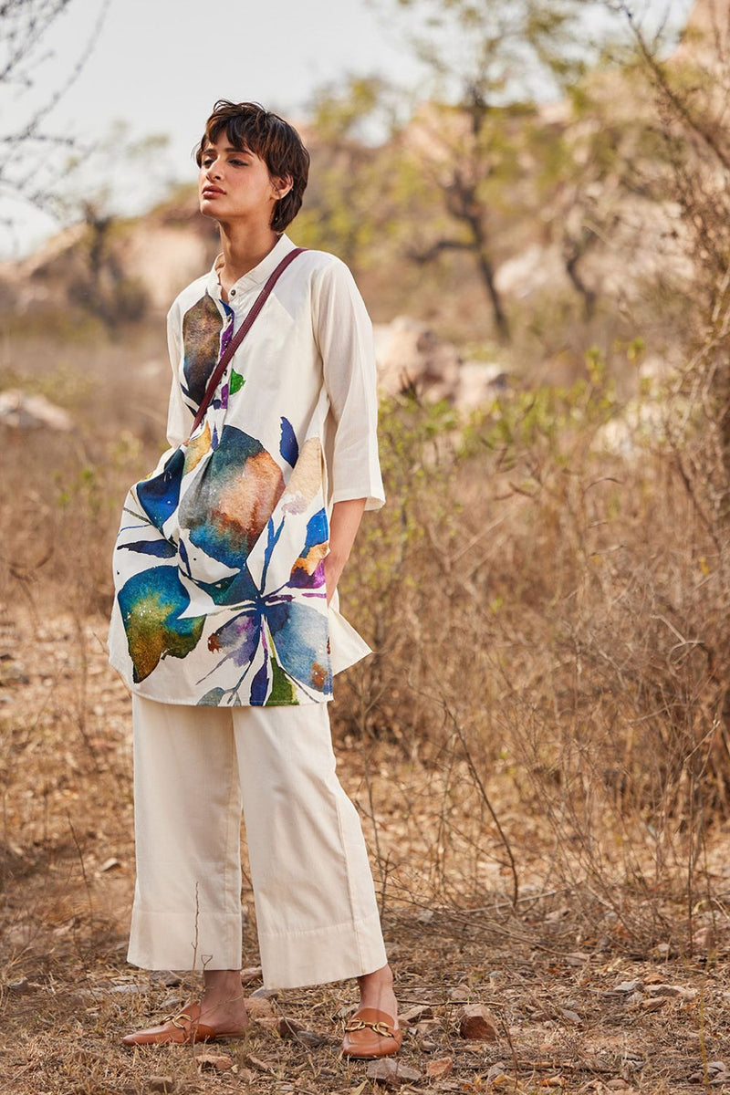 Vann Kurta set cotton by Khara Kapas in white for women Worldwide