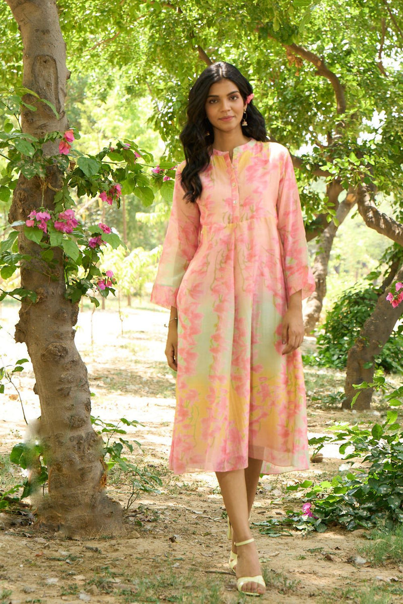 Flamingo Dress silk by Priti Prashant in peach color for women Worldwide