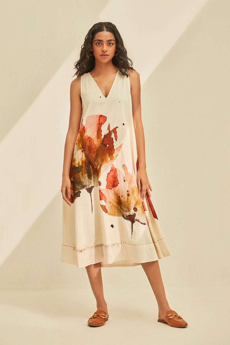 Poppy fields Dress cotton by Khara Kapas in white for women Worldwide