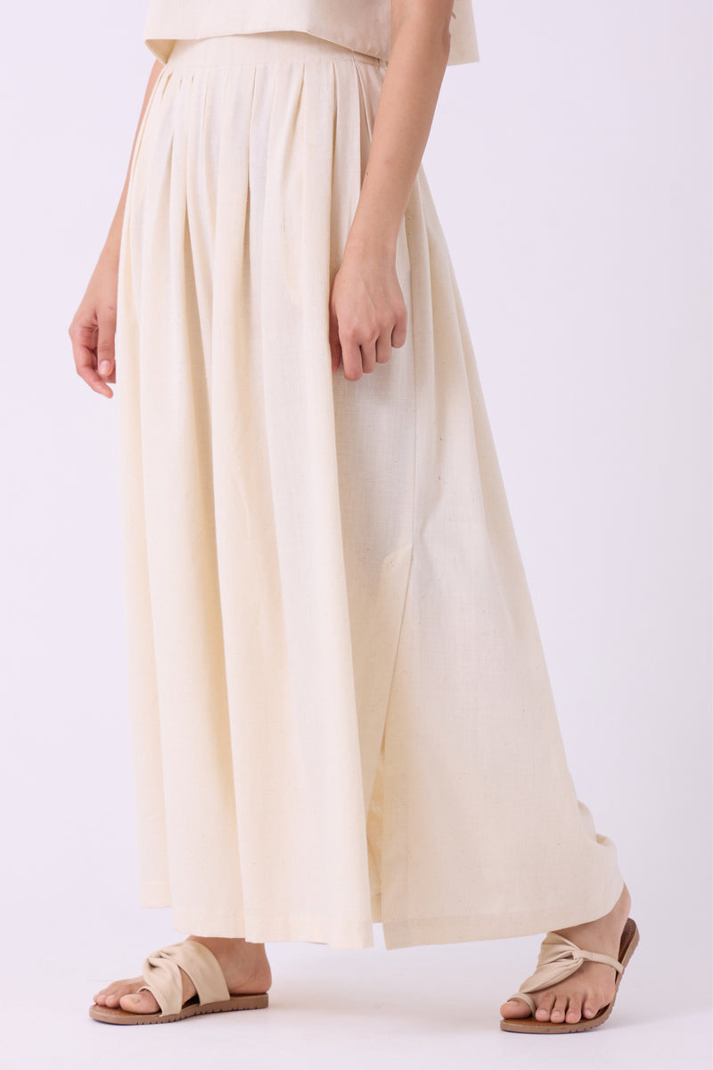 Takumi Off White Handwoven Pleated Pants handspun & handwoven cotton pant/trouser by The Summer House in off white for women Worldwide