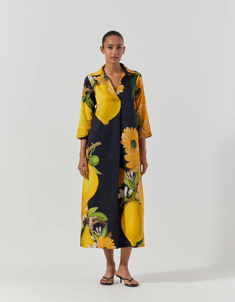 POMELLO COLLAR DRESS satin by Yam in black color for women Worldwide