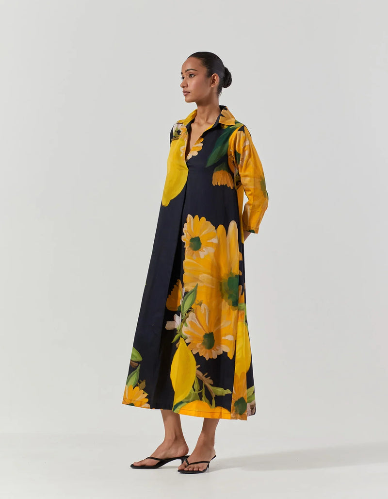POMELLO COLLAR DRESS satin by Yam in black color for women Worldwide