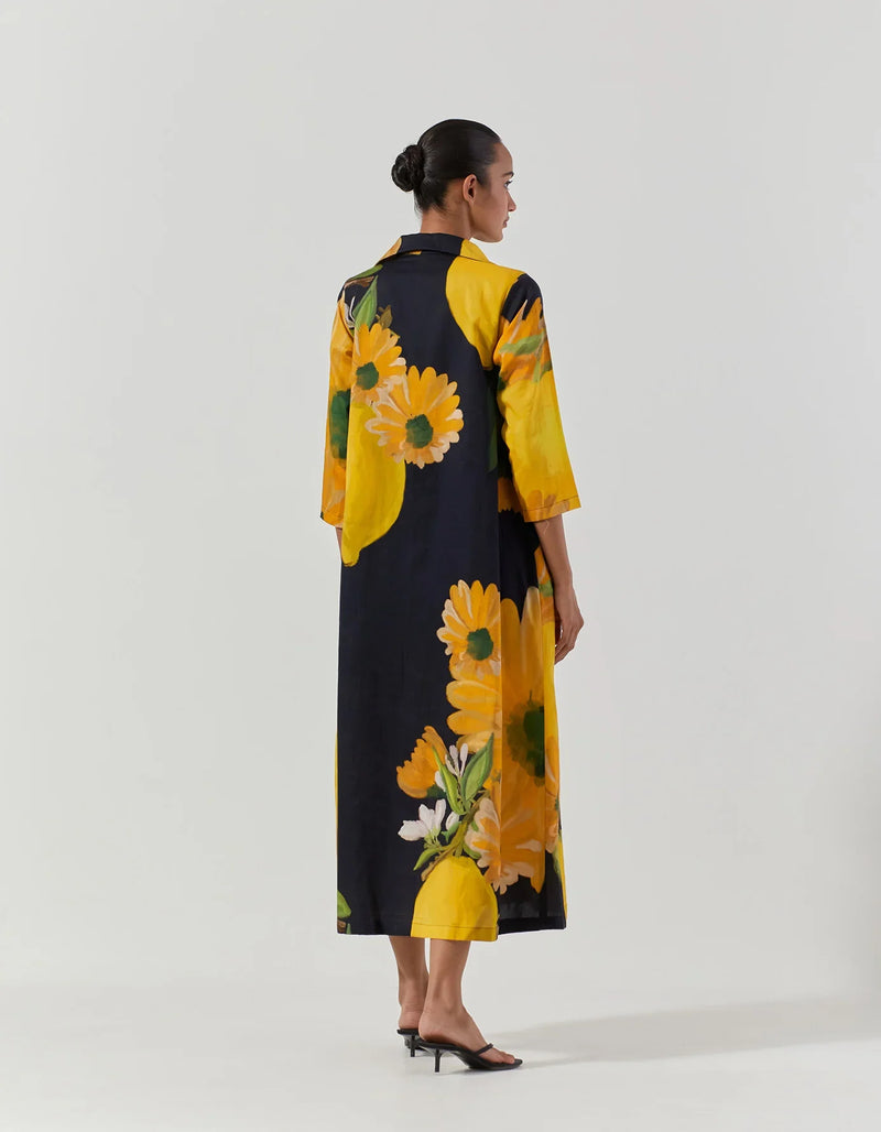 POMELLO COLLAR DRESS satin by Yam in black color for women Worldwide