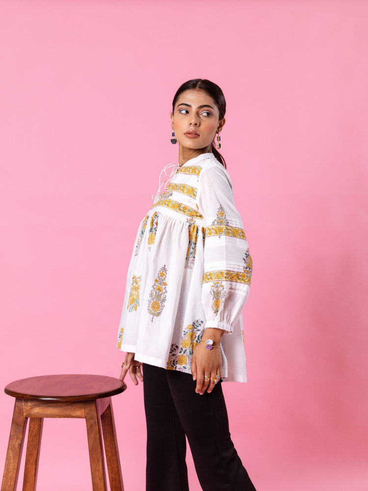 Yellow Florencia Top Top & Tunics by Marche in white color for women Worldwide
