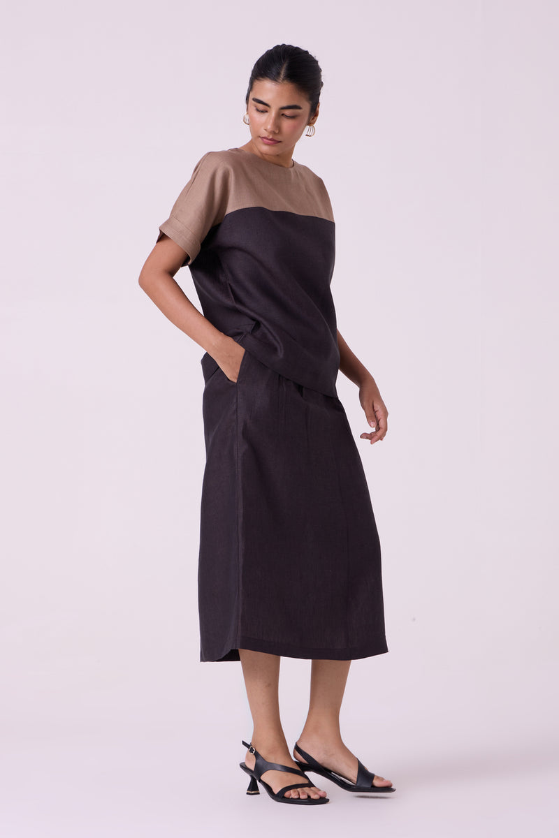Sandra Charcoal Linen Midi Skirt linen skirt by The Summer House in black for women Worldwide