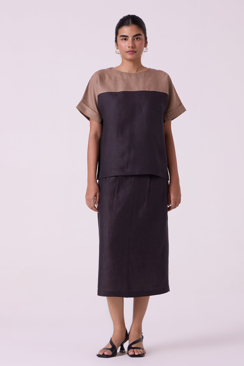 Sandra Charcoal Linen Midi Skirt linen skirt by The Summer House in black for women Worldwide