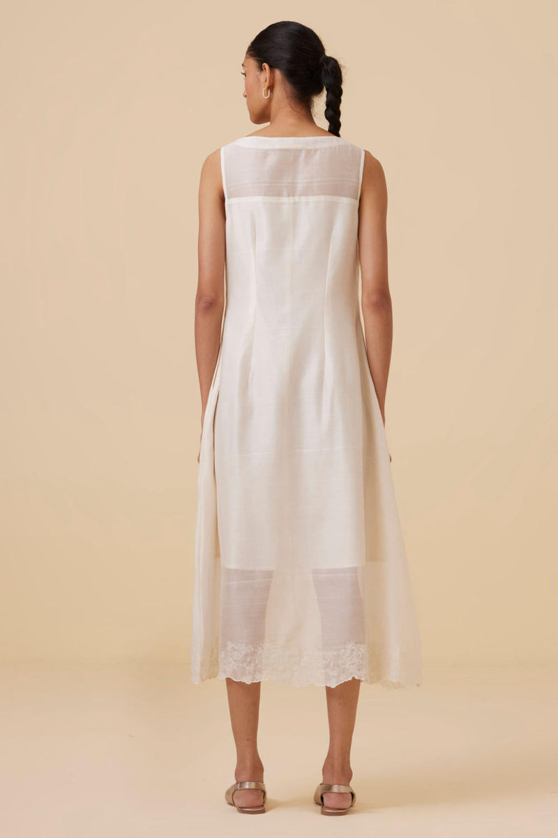 Reyah Handwoven Embroidered Midi Dress chanderi by The Summer House in white color for women Worldwide