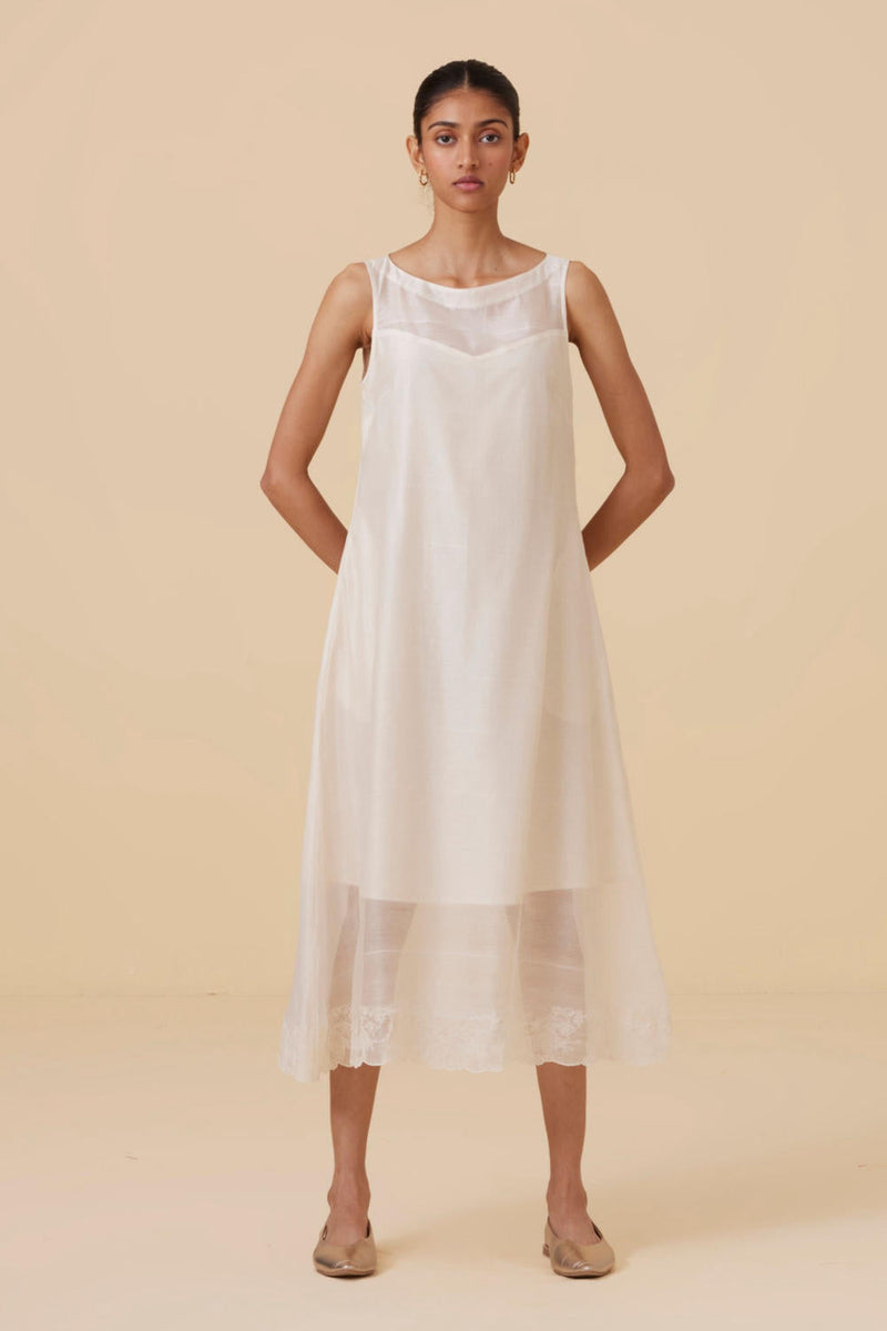 Reyah Handwoven Embroidered Midi Dress chanderi by The Summer House in white color for women Worldwide