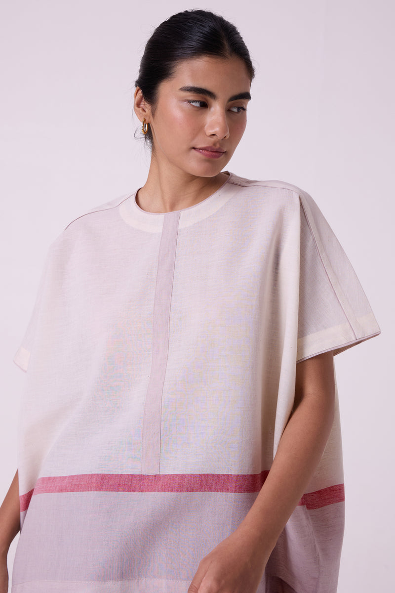 Kaze Ecru Colourblocked Handwoven Tent Top handwoven cotton top/shirt by The Summer House in off white for women Worldwide