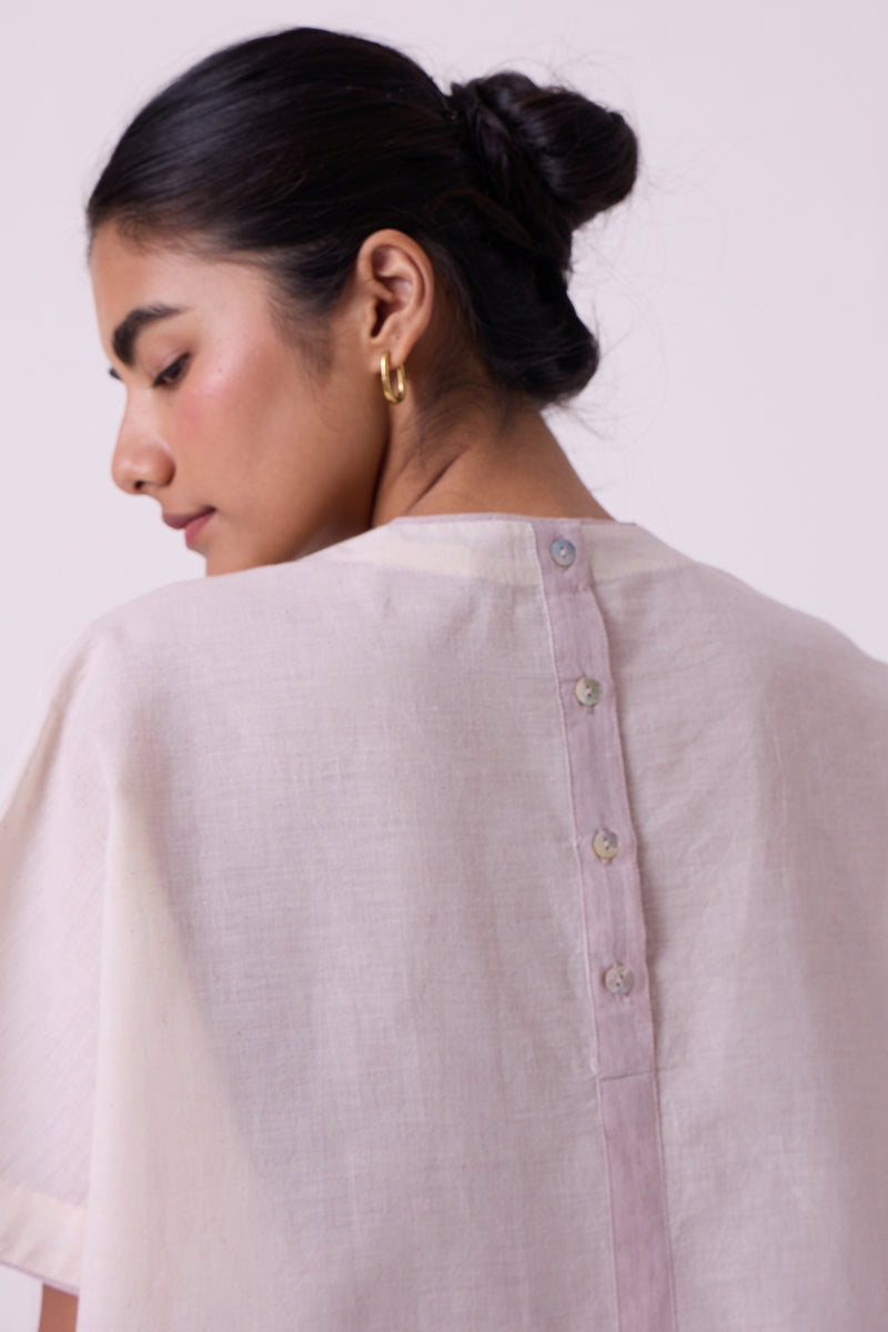 Kaze Ecru Colourblocked Handwoven Tent Top handwoven cotton top/shirt by The Summer House in off white for women Worldwide