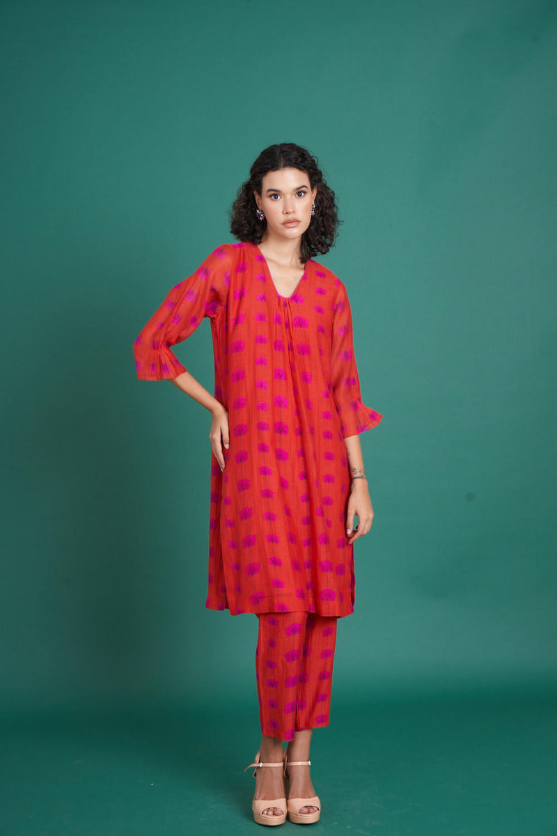 Juana mul cotton silk kurta set silk by Priti Prashant in red color for women Worldwide