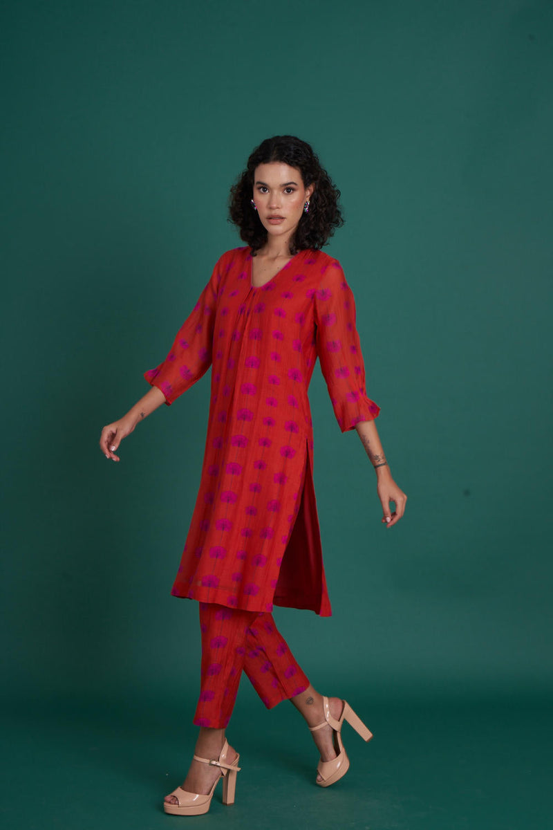 Juana mul cotton silk kurta set silk by Priti Prashant in red color for women Worldwide